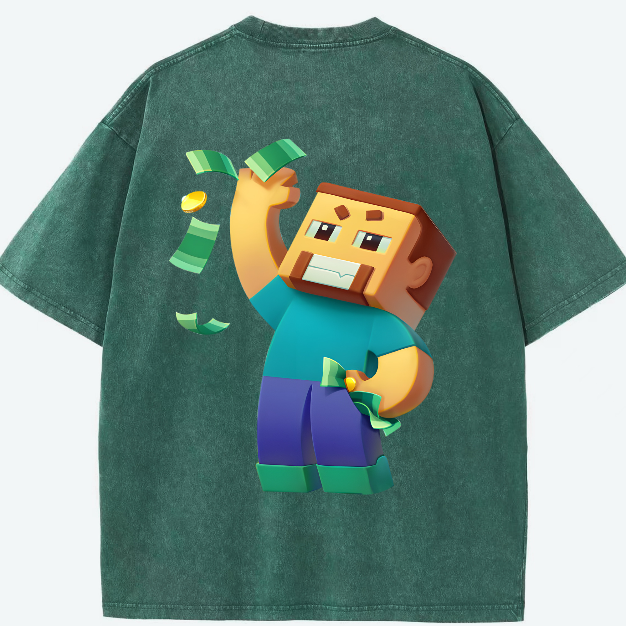 （画像用） マインクラフト ブロックの世界 Minecraft MC Block world 綿100% ヴィンテージ風 半袖Tシャツ（背面プリント）